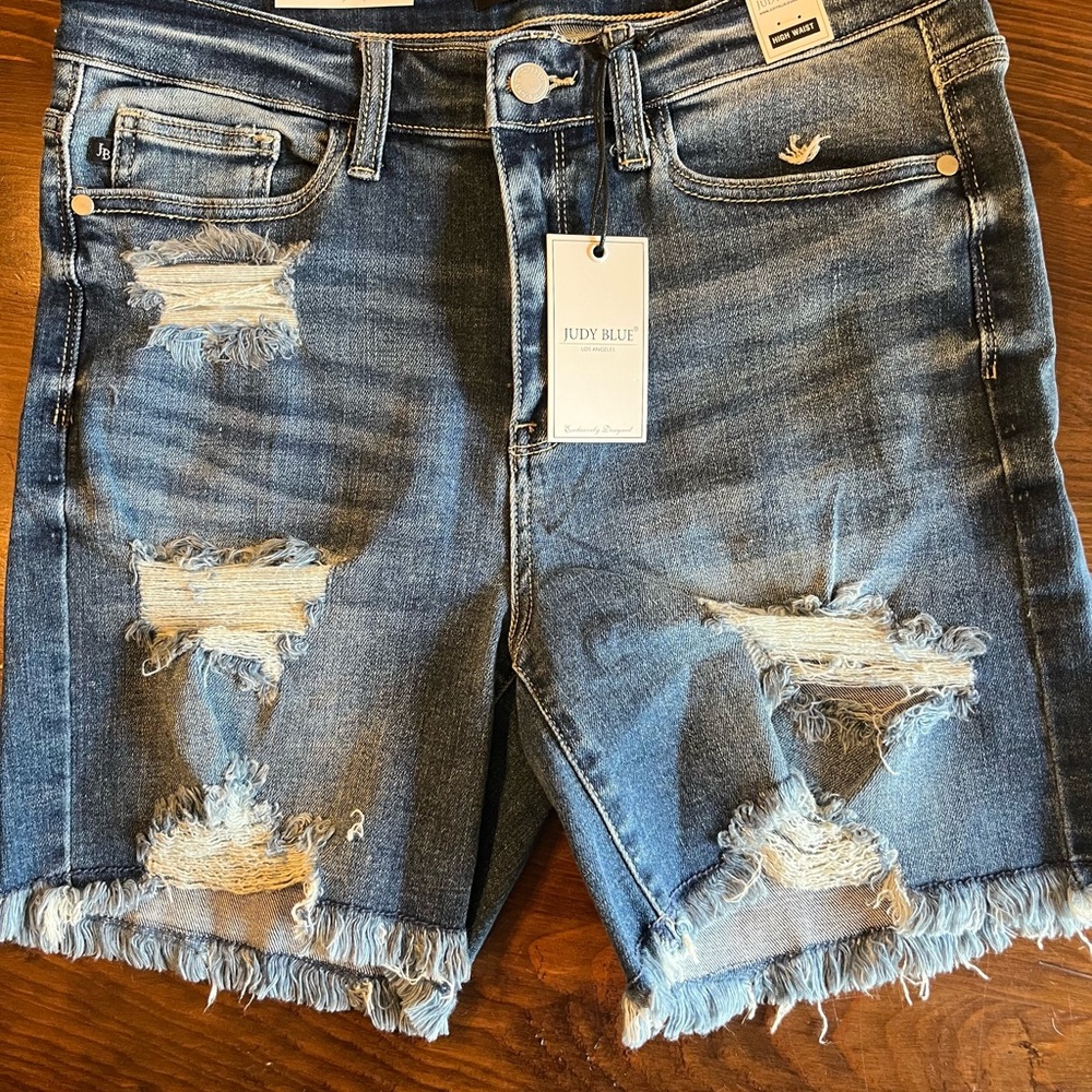 Judy Blue Distressed Denim Shorts - Blue